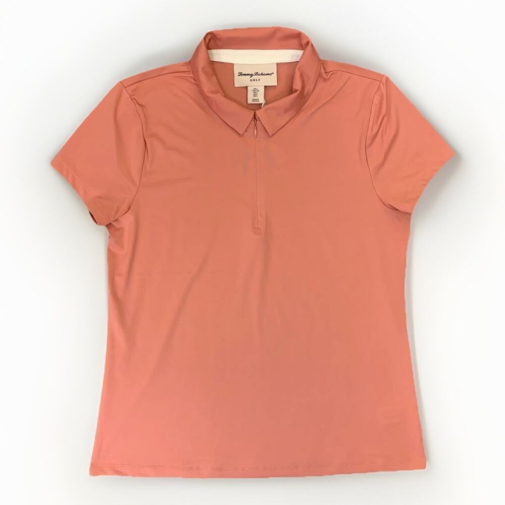 Tommy Bahama Women's 1/4 Zip Golf Polo Top Short Sleeve Mauve Pink Size L - NWT